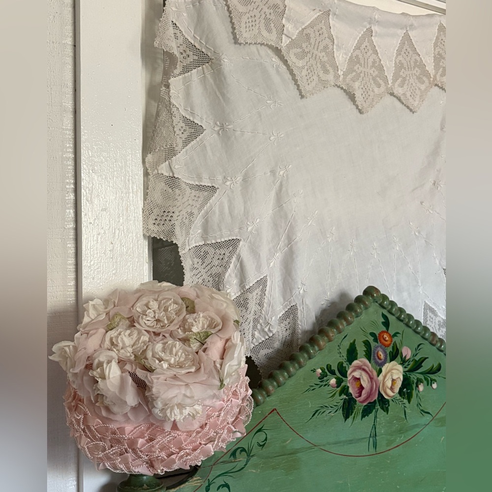 Vintage Pink Floral Hat with Fabric Roses Union Made